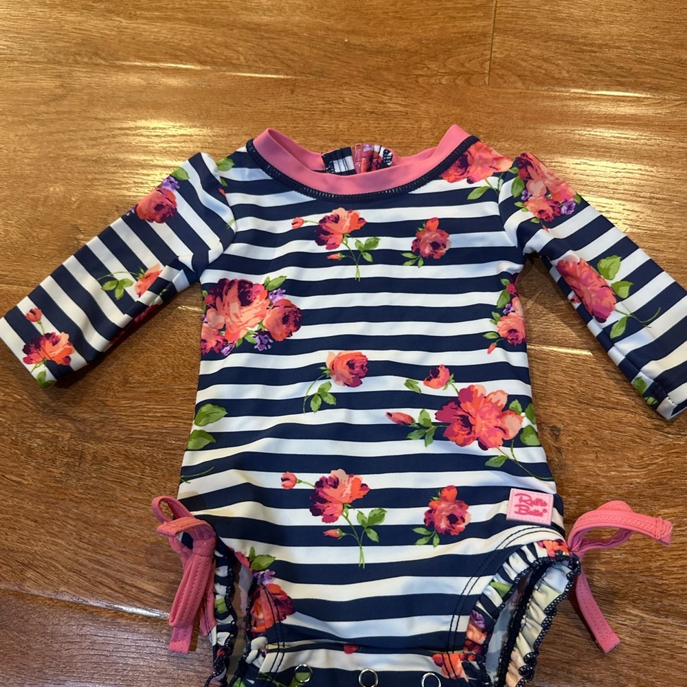 Ruffle Butts Navy and Pink Floral Bodysuit